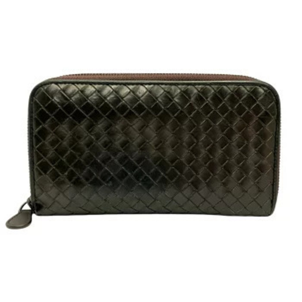 BOTTEGA VENETA Intrecciato Long Wallet Leather Dark Brown Round Zipper